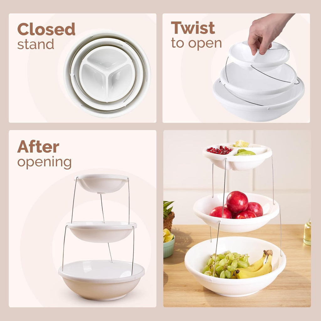 Twist & Fold 3-Tier Foldable Snack & Fruit Stand (38 cm)