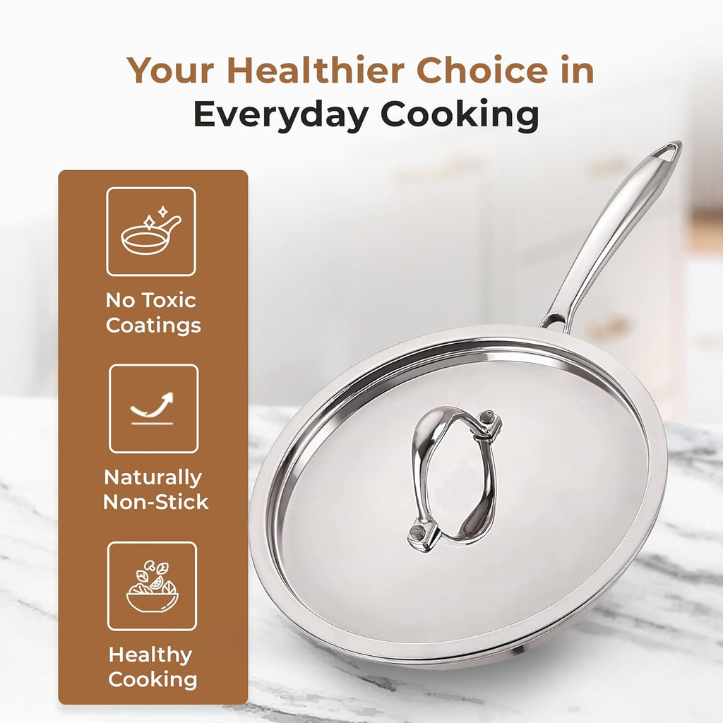 Versatile Tri-Ply Stainless Steel Fry Pan With Lid(24cm)