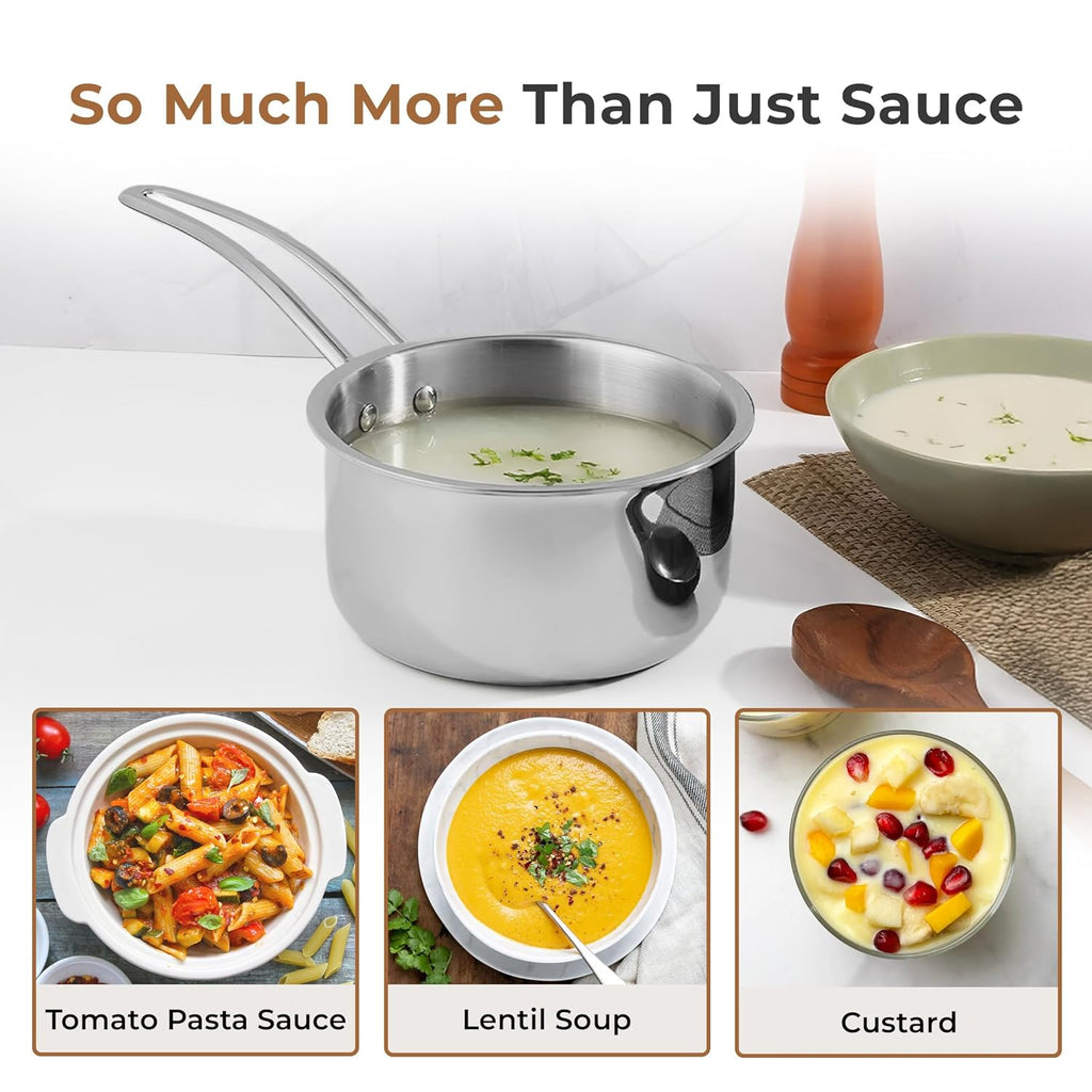 Versatile Tri-Ply Stainless Steel Saucepan with Lid(16cm)