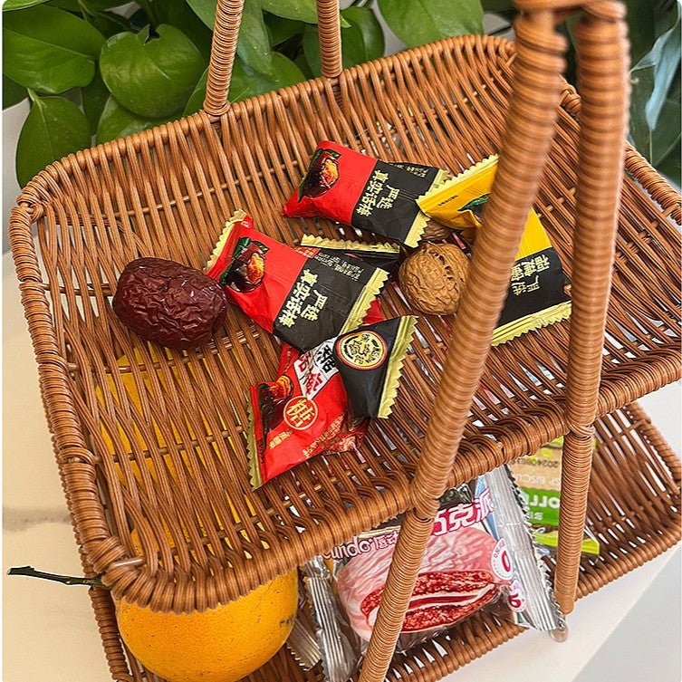 Vintage Multi-Tier Imitation Rattan Basket (27 cm)