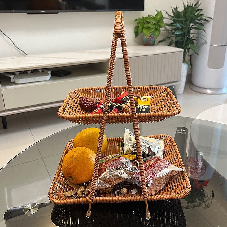 Vintage Multi-Tier Imitation Rattan Basket (27 cm)