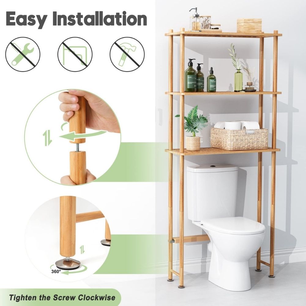 Bamboo Bathroom Storage Rack Over Toilet