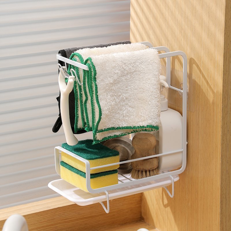 Wall-Mounted Bathroom Organizer Rack with Hooks & Storage Shelf