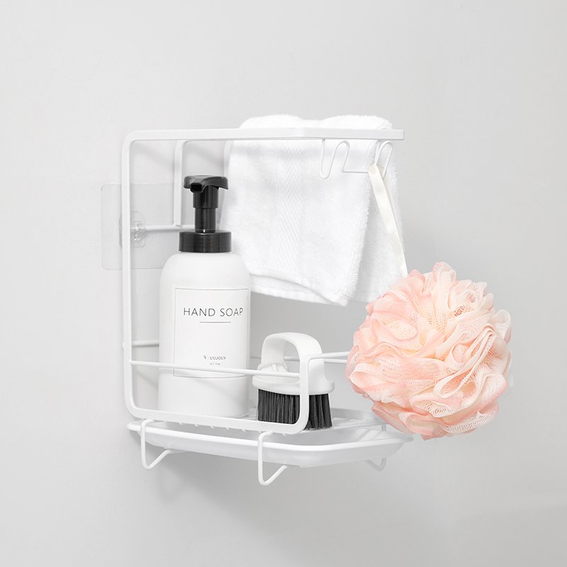 Wall-Mounted Bathroom Organizer Rack with Hooks & Storage Shelf