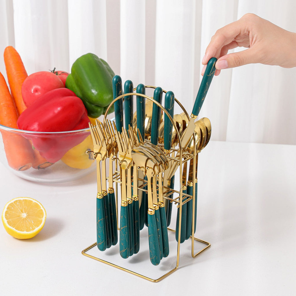 24-Piece Stainless Steel Cutlery Set with Marble Handle