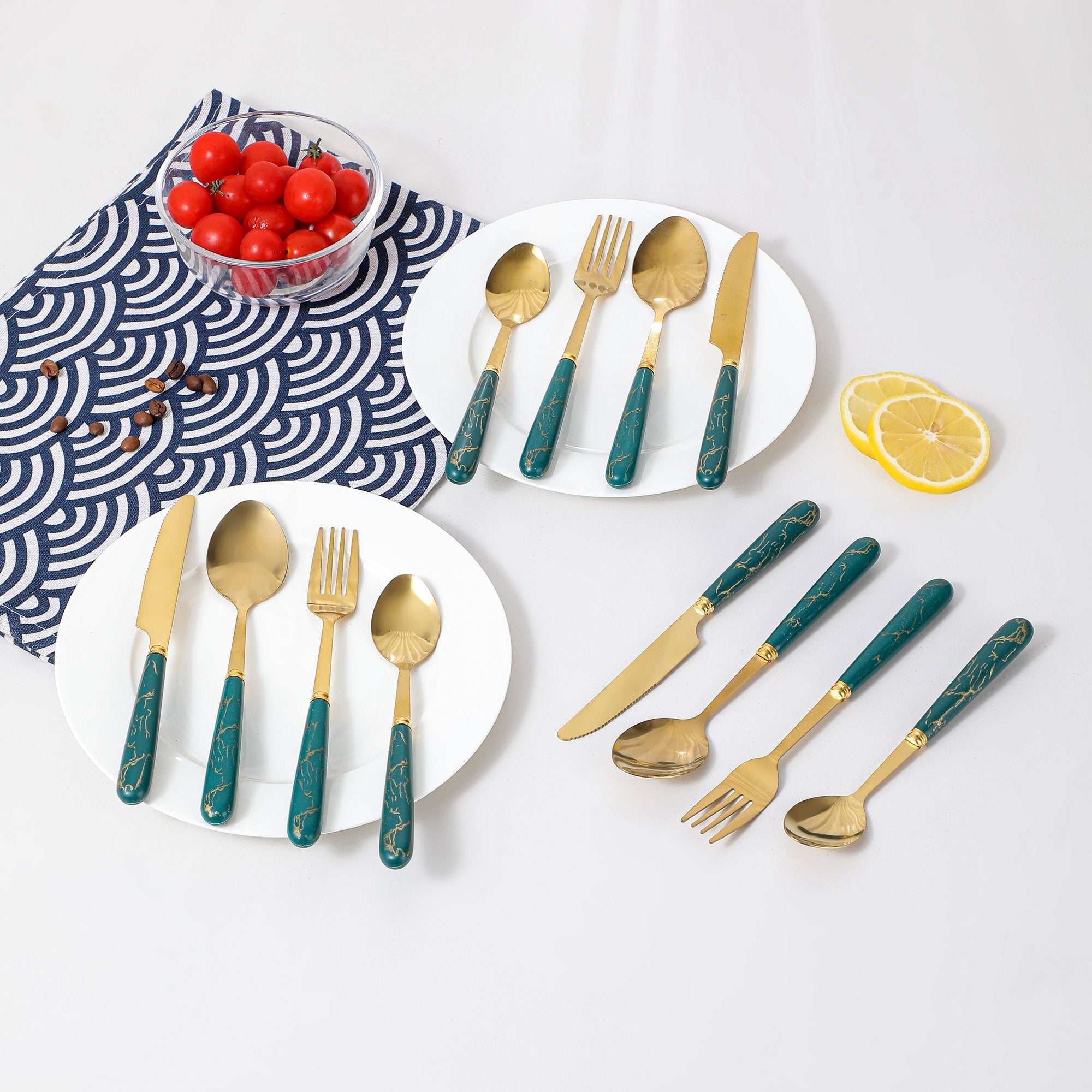 24-Piece Stainless Steel Cutlery Set with Marble Handle