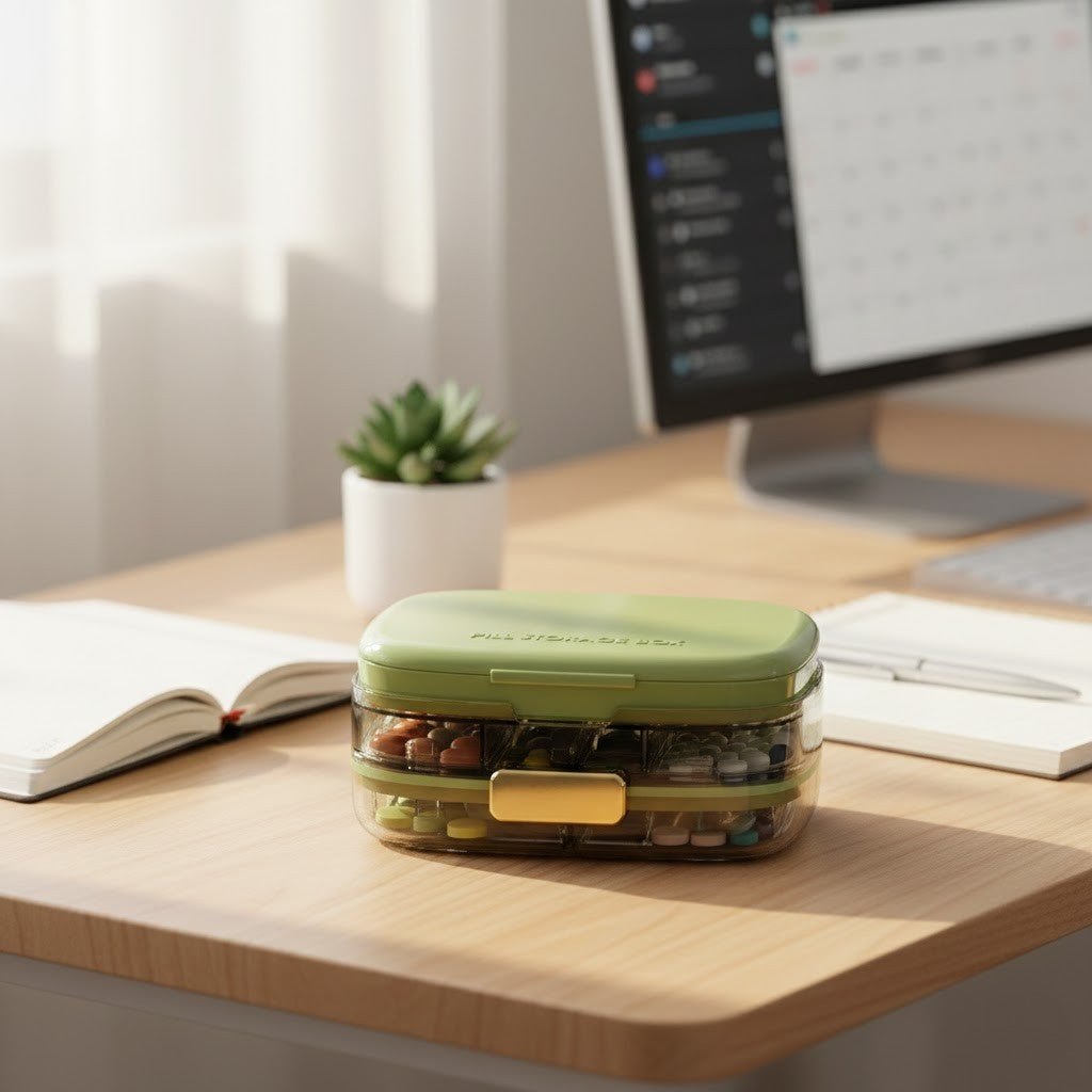 Three-Layer Green Portable Weekly Pill Organizer Box with Moisture Seal