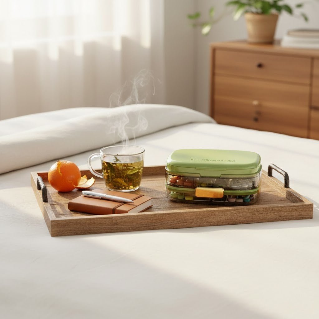 Three-Layer Green Portable Weekly Pill Organizer Box with Moisture Seal